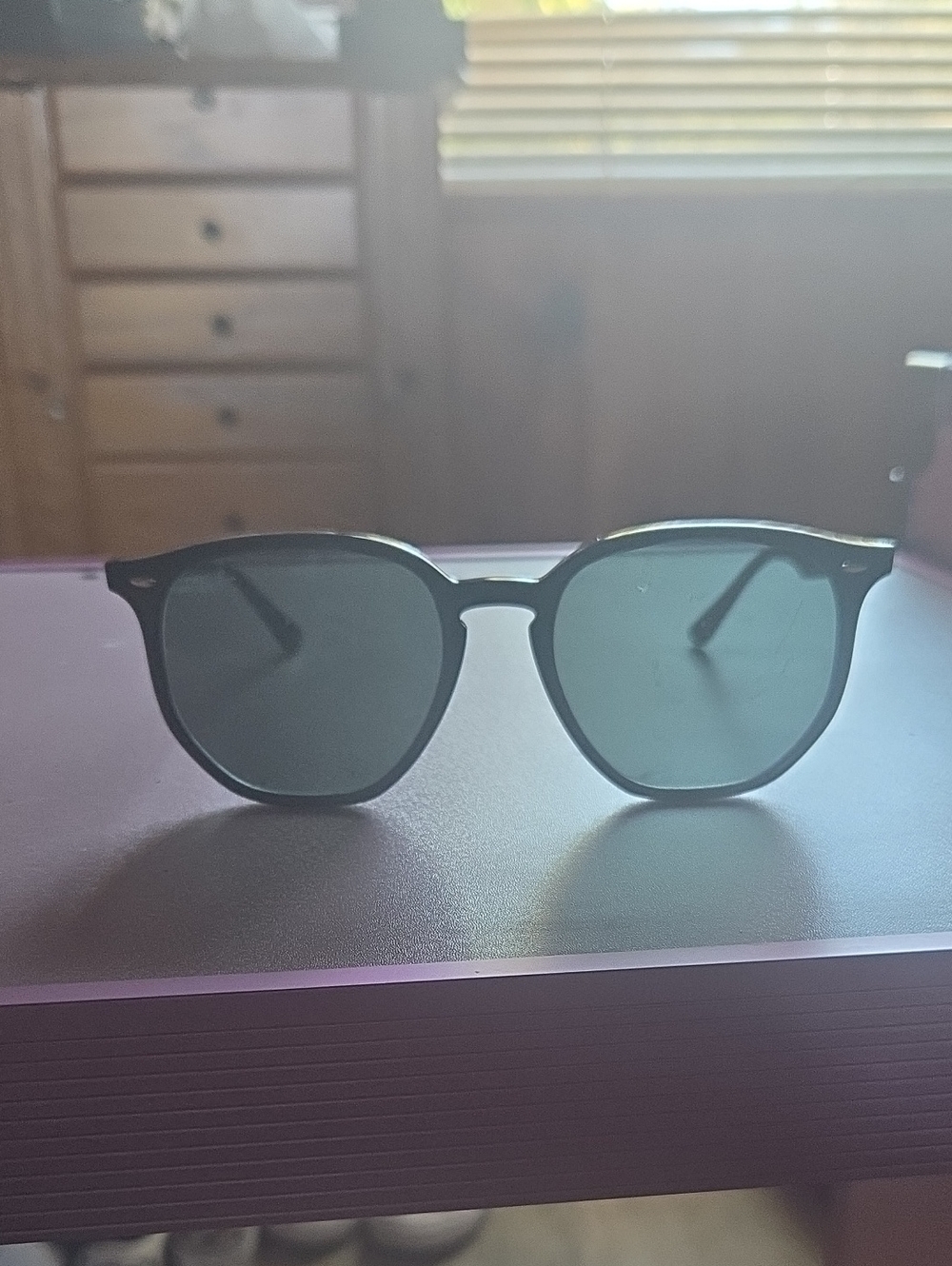 Ray-Ban Black Frame Sunglasses with Green Lenses